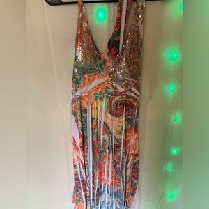 Stretchy sequin top flow dress